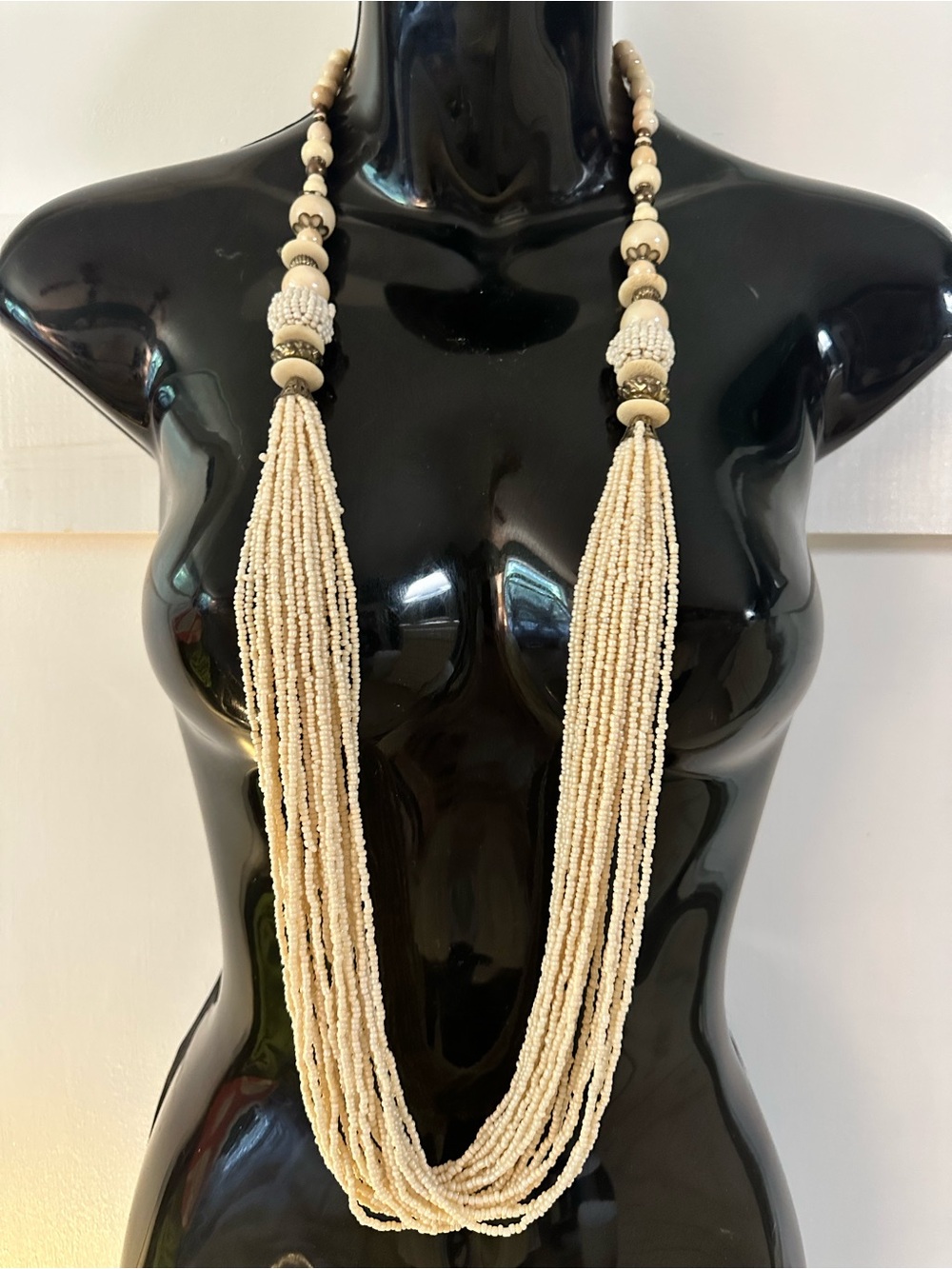 Handmade Cream Beaded Statement Necklace - Brand Unknown